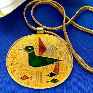 Vintage Artisan De Vassillie Sylvestre Enamel Medallion Necklace Lovely Chain